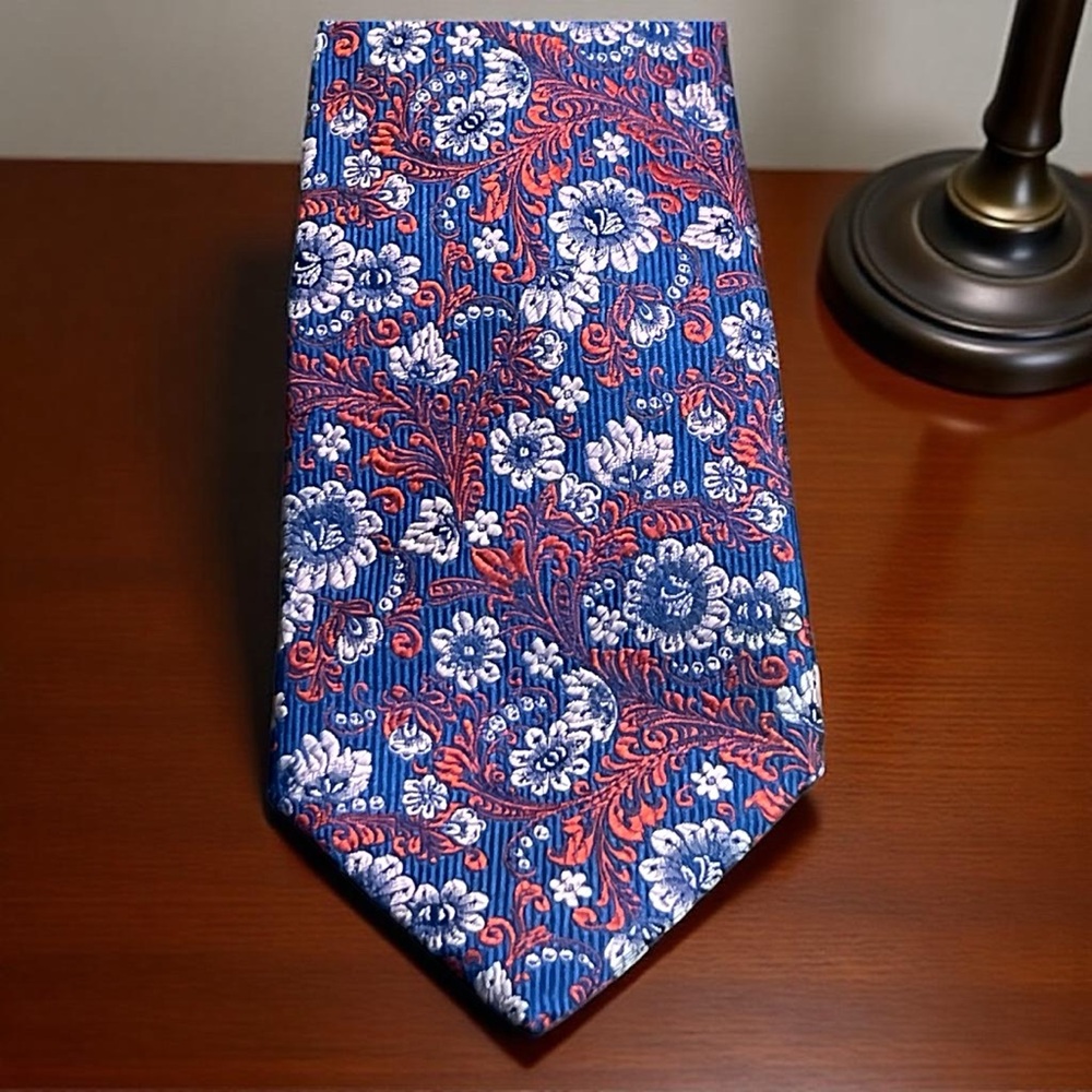 Turnbull & Asser Navy and Crimson Floral Tie